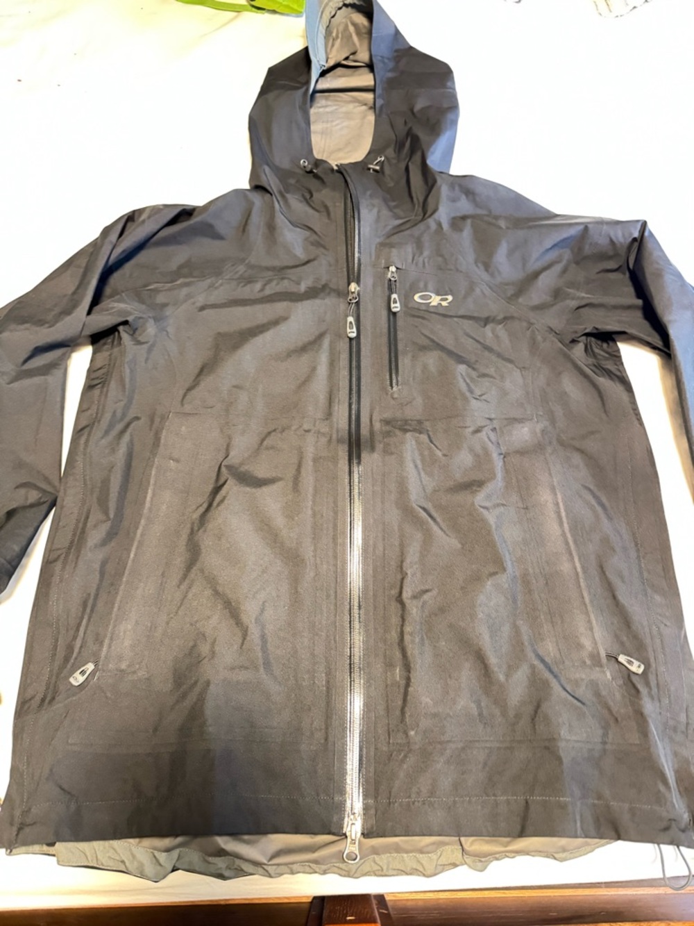 Outdoor Research Black Hooded Waterproof Raincoat with Chest Zip